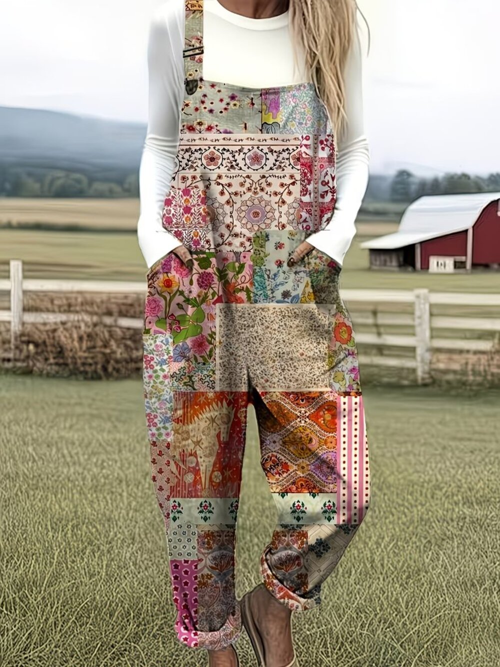 Women's Retro Patchwork Jumpsuit;